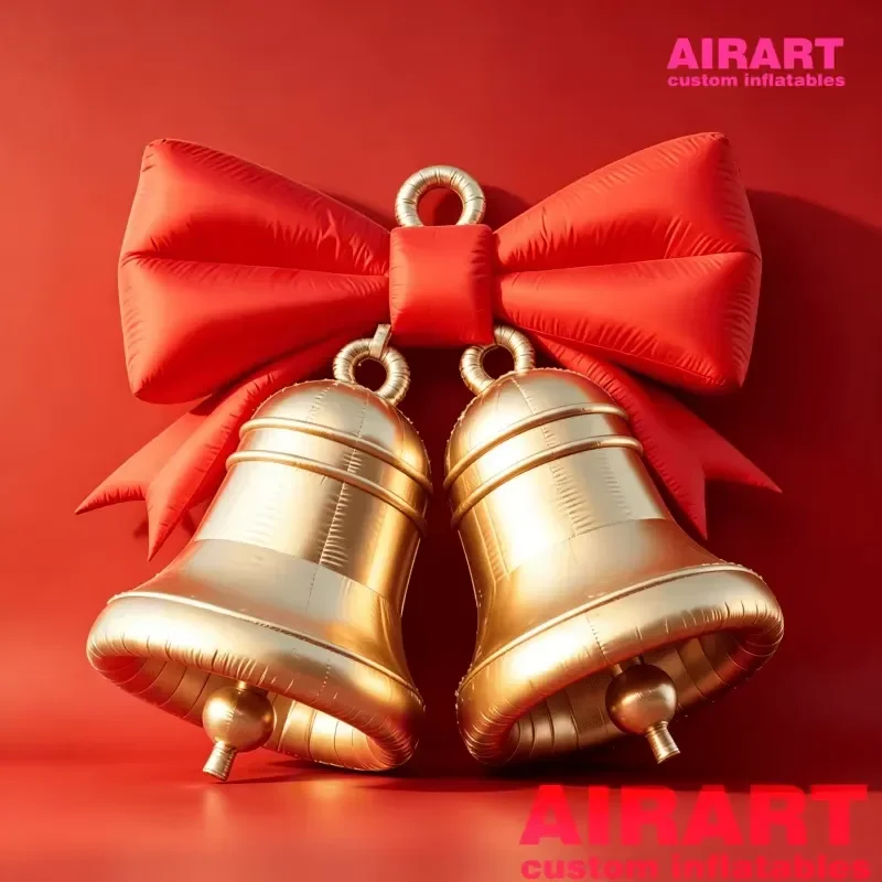 Giant Inflatable Christmas Bell with Red Bow Hanging Decoration for Mall Storefront Holiday Display Custom Air Blow Party