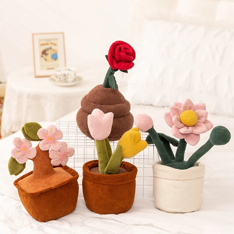 Bouquet de fleurs mignon, Animal en peluche pour Grilfriend, femme, mère, plante, cadeau pour saint-valentin, remise de diplôme, anniversaire, noël