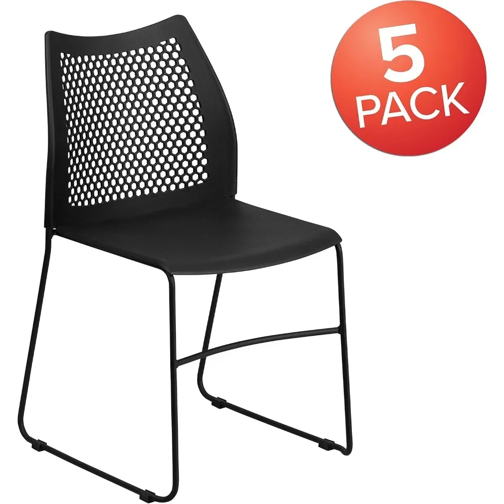 Hercules Series Contoured Lobby Chairs with Air-Vent Honeycomb Backs, Ergonomic Stacking Chairs for Offices, Set of 5, Black