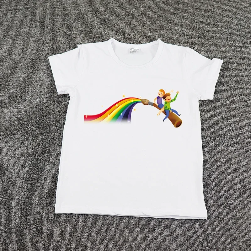 

Cute 2024 Summer Children's T-shirt Rainbow Boys Panda Print Graphic T shirts For Girls Boys White Short Sleeve Kids Clothes