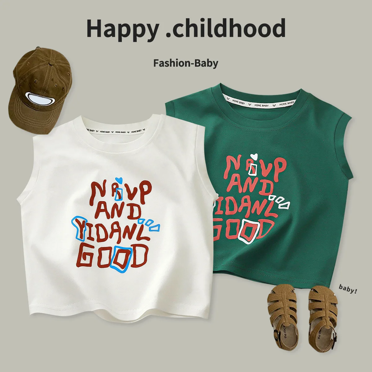 

2024 Autumn 1-10 Years Girls Boys Casual Cotton Sleeveless Print T-shirts Kids Cool O Neck Vest