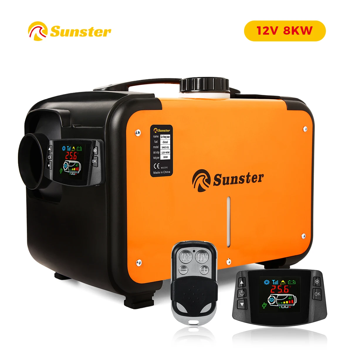 Sunster 12V Heater For Car 8KW Diesel Air Heater With Silencers LCD Switch & Remote For Car Trailer Truck Diesel Parking Heater