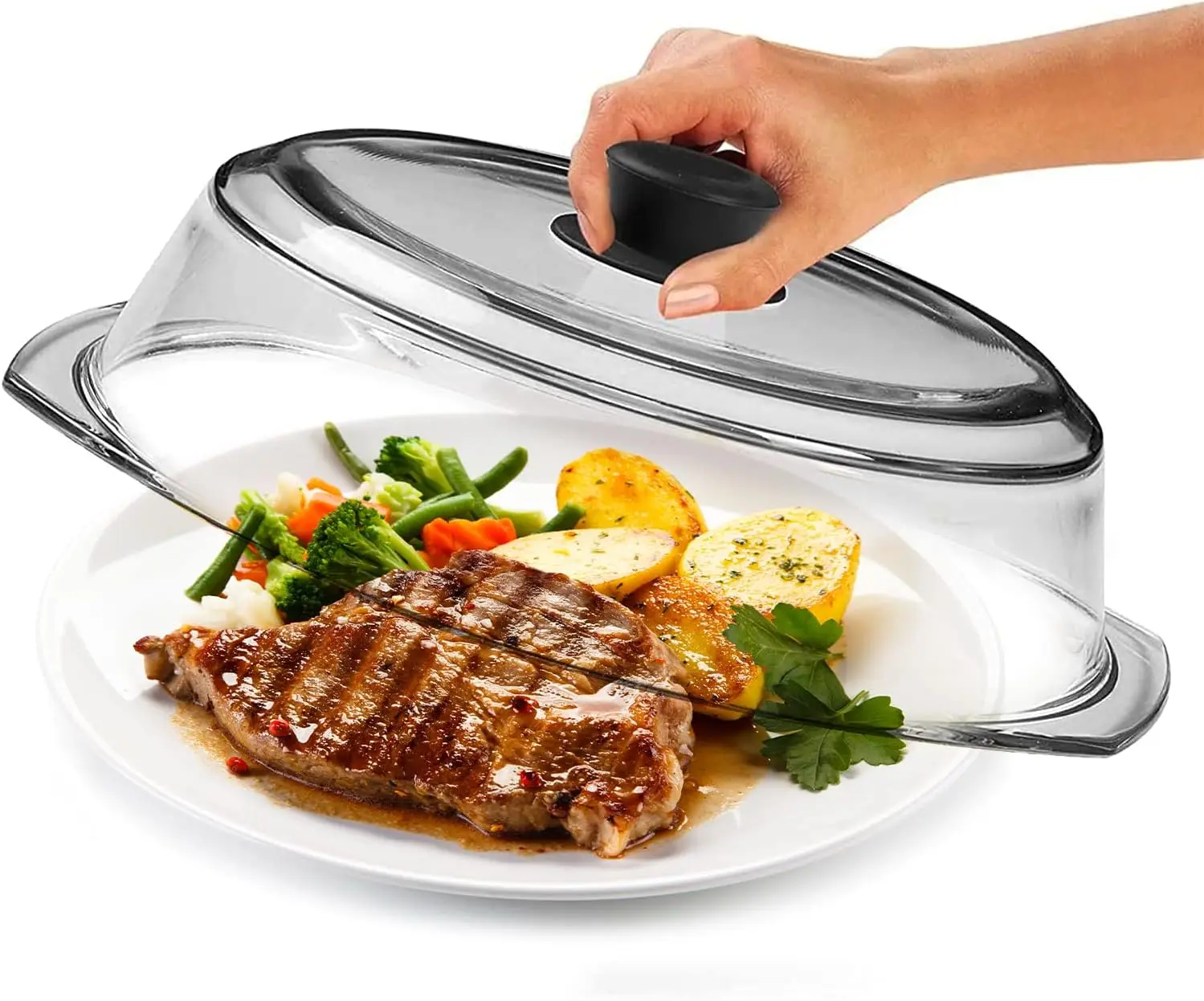 Tall Glass Microwave Splatter Cover for Food - Cookware & Bakeware Serving Dish Cover, Plate Splatter Guard Lid