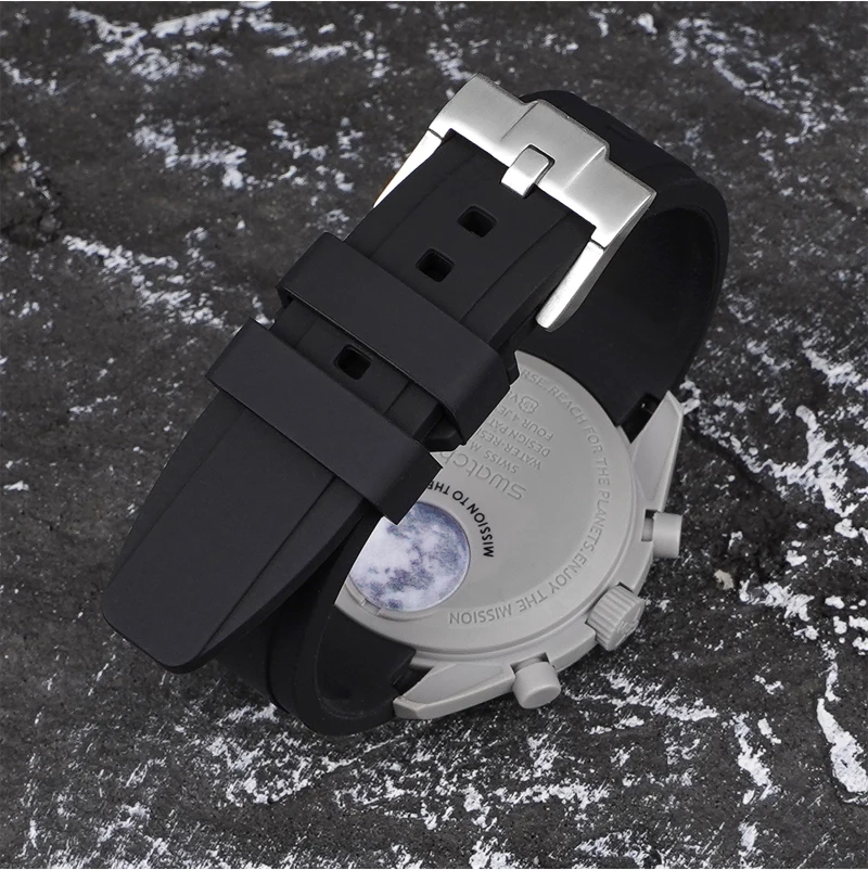 20mm 22mm Curved End For Omega MoonSwatch Bracelet Replace Band Silicone Rubber Waterproof Universal Strap Wristband Accessories