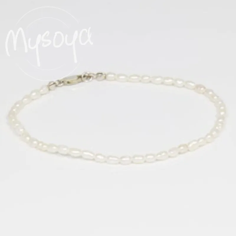 

MYSOYA White Rice-Shaped Freshwater Pearl Bracelet 2-3mm With Gift Box For Him/Her Birthday/Wedding/Christmas/New Year Gift