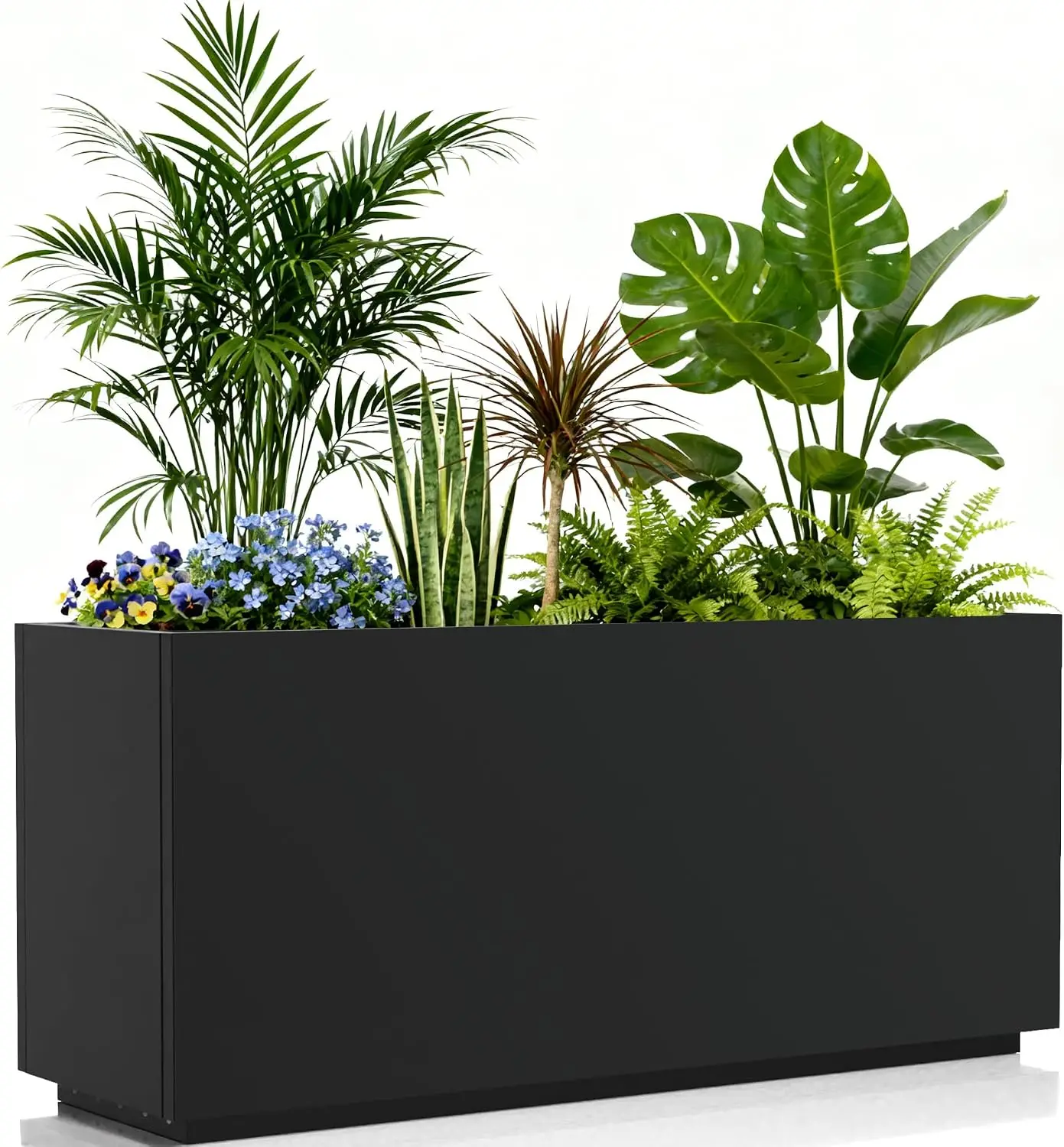 Rectangular Metal Planter Box, 36 x 12 x 16 in, Matte Black Low-Profile Plant Box with Insert Shelf and Drainage Holes, Easy-to-Install Outdoor Planter for Patio, Garden, Deck