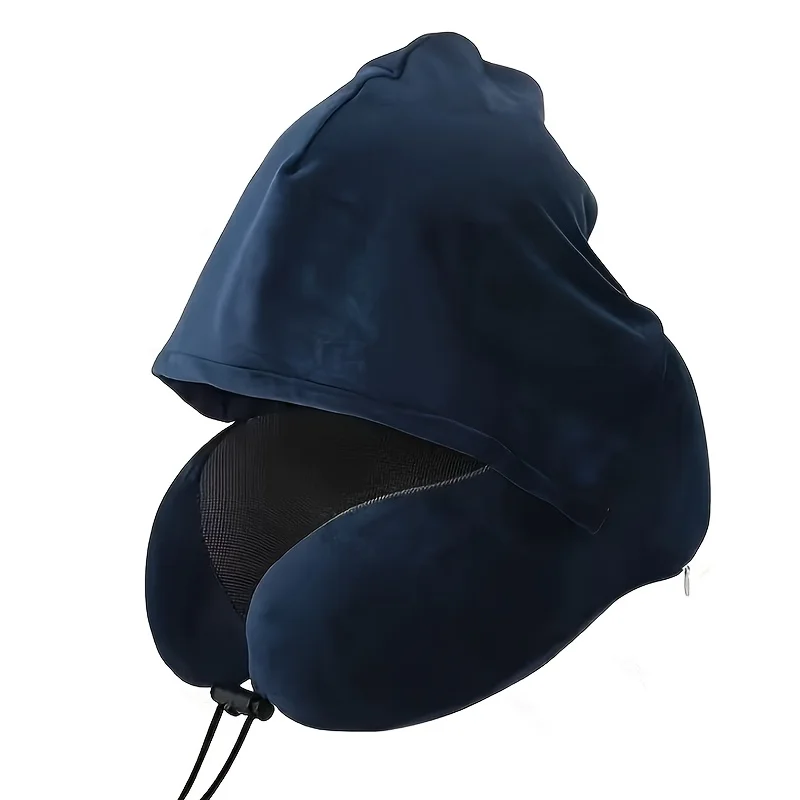 Reise-Nackenkissen mit Kapuze, verstellbares U-förmiges Design, Polyester-Füllung, Verwendung für Auto-Flugzeuge