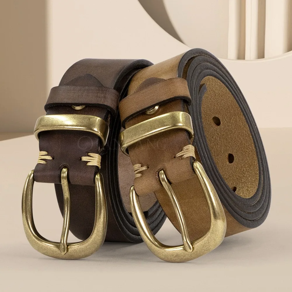 

Мужской ремень ручной работы с двойной пряжкой, состаренный, под джинсы, из натуральной кожи, в стиле Y2K, тактический, армейский