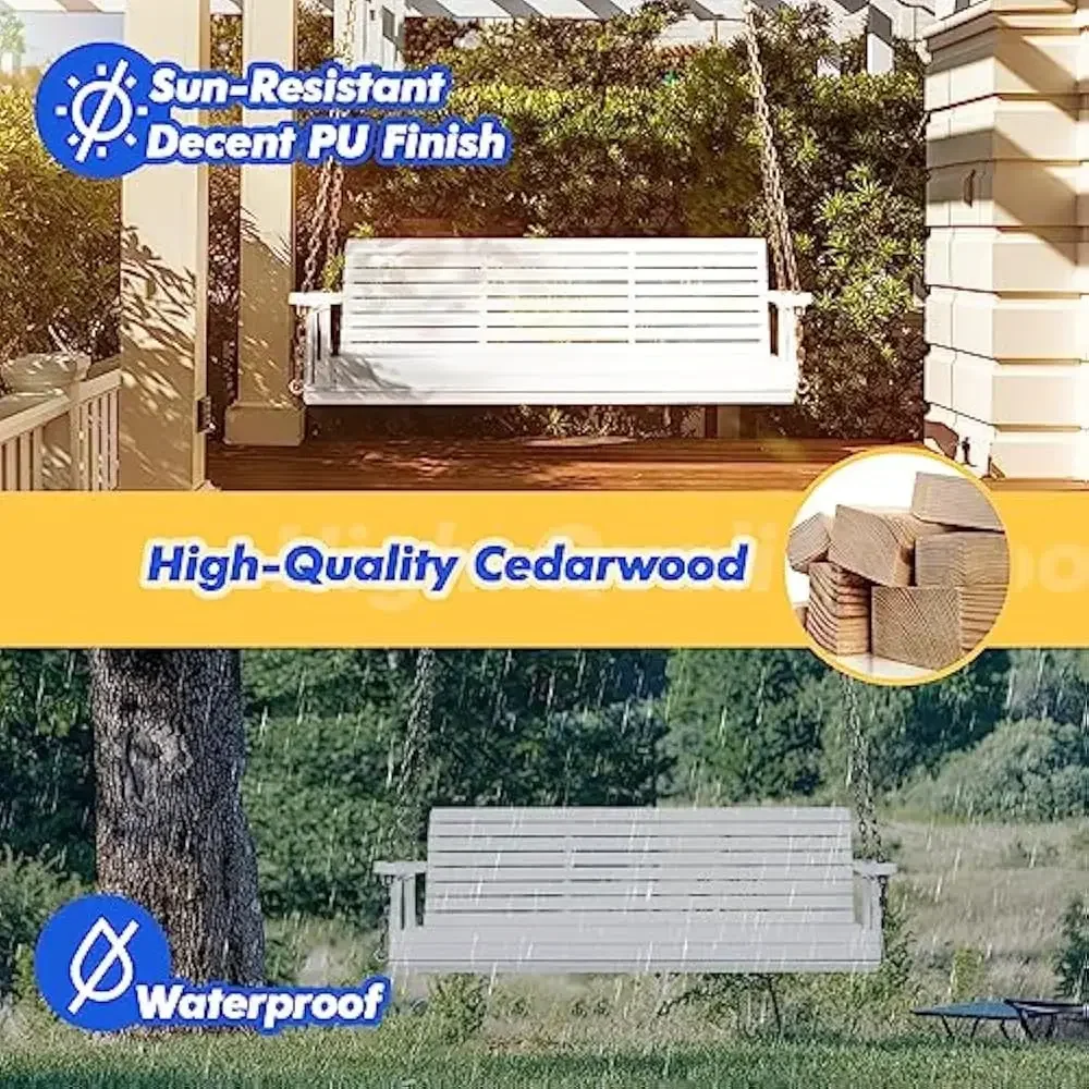 أرجوحة فناء مع سلاسل معلقة للفناء والحديقة، مقعد كرسي أرجوحة عالي التحمل بوزن 880 رطل، أرجوحة شرفة خشبية #6