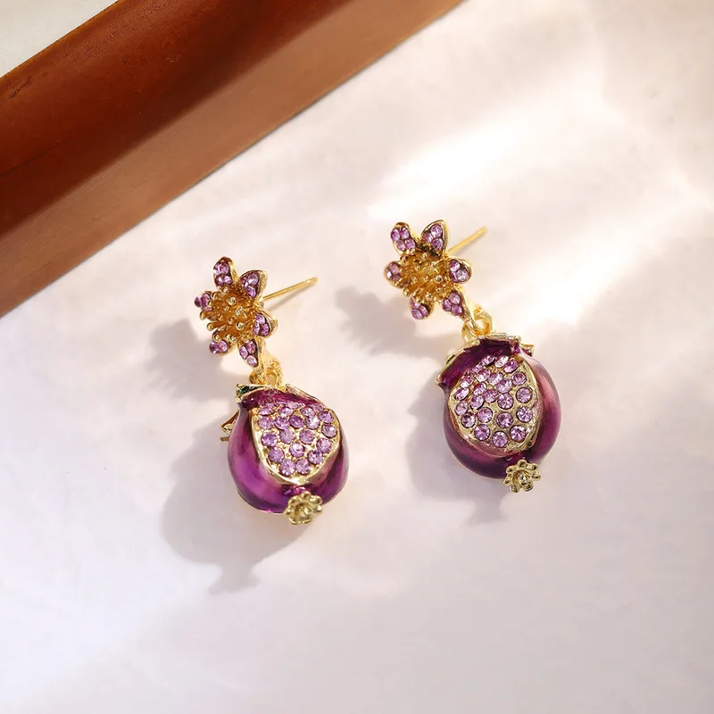 Fashion Purple Pomegranate Fruit Dangle Earrings For Women Temperament Sweet Dainty New Earring Luxury Jewelry Accessories