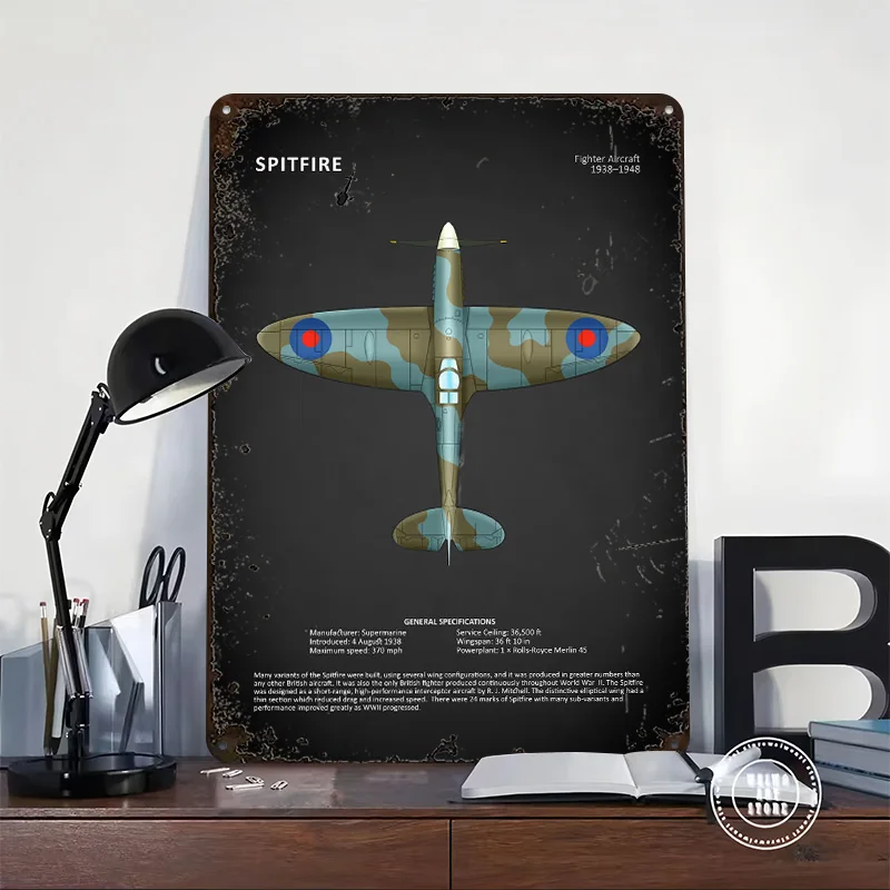 The Spitfire Printed Poster Customized Wall Art Retro Vintage Metal Tin Signs for Home Office Decor Bedroom Decorations House