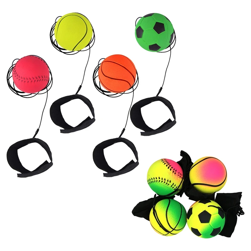 Bouncy Ball Hand Bouncy Wrist Elastic Wrist Balls Hover Soccer Wristband Toys For Wrist Line Balls Kids Outside Toys Durable