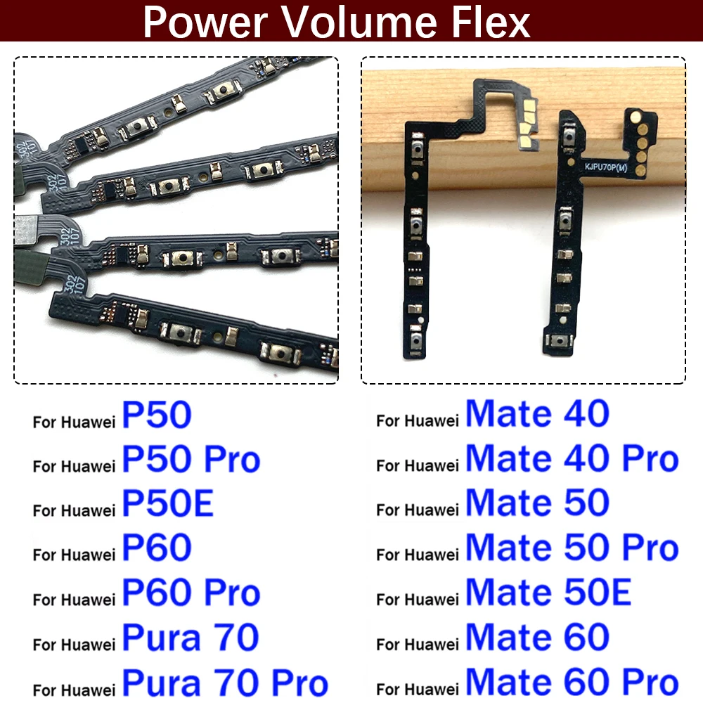 

Power Switch On Off Button Volume control Key Button Flex Cable For Huawei P50 P60 Pura 70 Pro Mate 40 50 60 Pro P50E Mate 50E