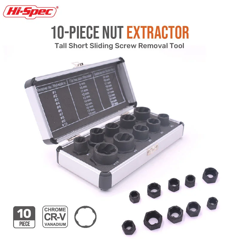 10 Buah/Set Alat Pelepas Ekstraktor Sekrup Mur Hitam Baut Rusak Set Kunci Soket Pelepas Sekrup Mur Baut