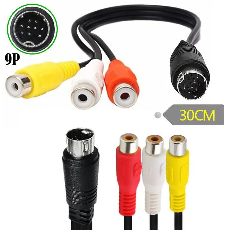 S-Video Mini DIN 4Pin/7Pin/9Pin Male To 3RCA Female Video Cable RCA Red Yellow White Video Cable 30cm