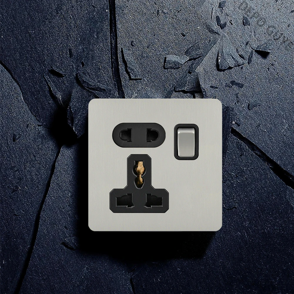 رمادي تبديل التبديل الفولاذ المقاوم للصدأ لوحة معدنية 2 طريقة الرجعية مفتاح الإضاءة العالمي المملكة المتحدة مقبس الطاقة الجدار USB نوع c منفذ شاحن #3