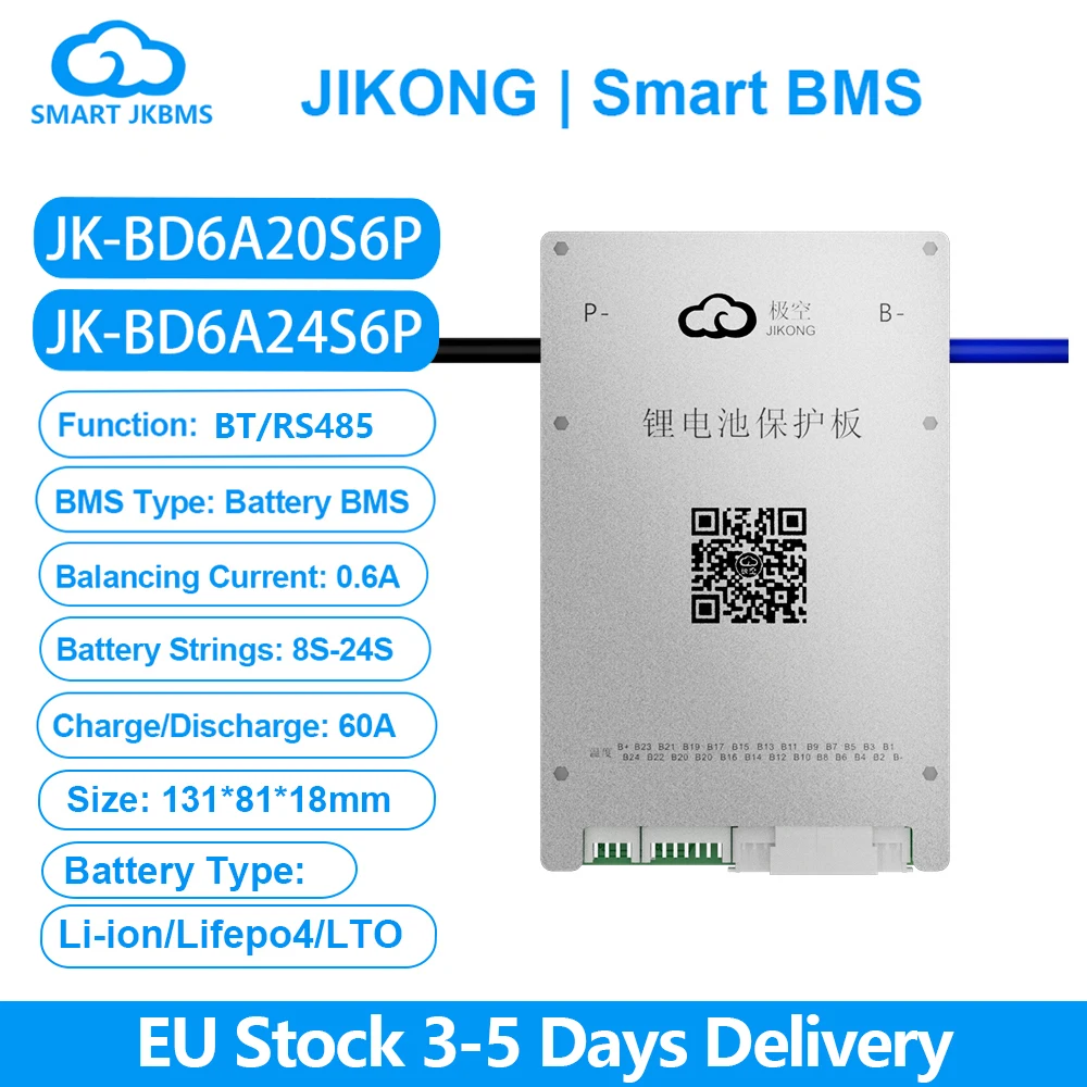 JIKONG JK BMS 4S~24S Smart BMS BD6A24S6P with RS485 BT APP 0.6A 12-24V Active Balance BMS for LiFePo4 Li-ion LTO Battery 60A