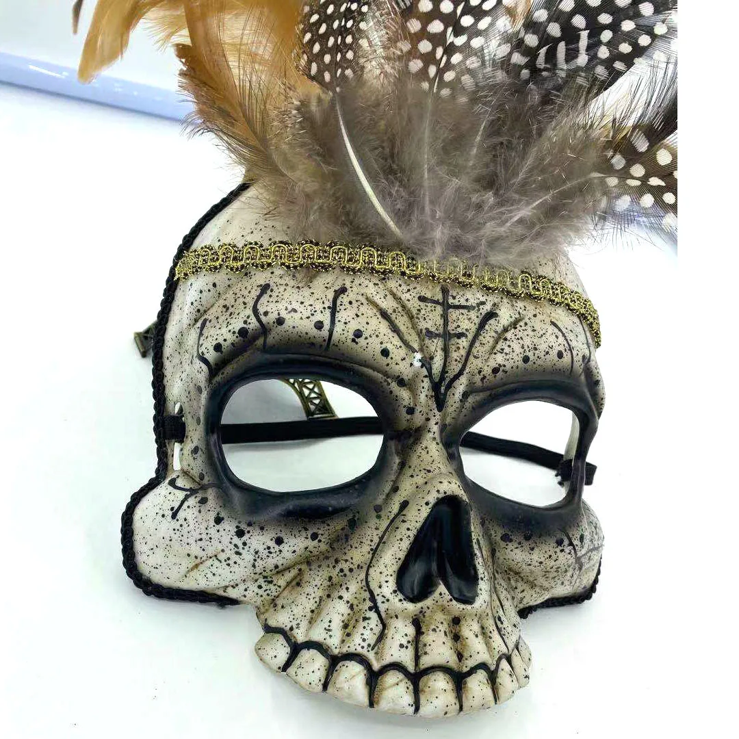 Horror crânio indiano pena máscara cosplay veneza meia face máscaras halloween carnaval vestir-se festa traje adereços presentes