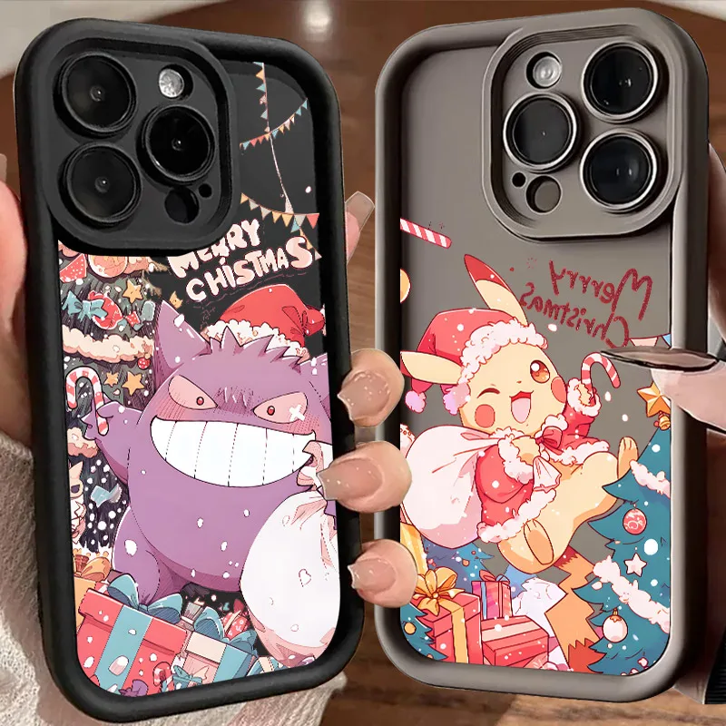 

Christmas Pokemons Gengar Anime Silicone Case For iPhone 17 11 15 16 13 Pro Max 14 Plus 12 Pro 16E 17AIR Shockproof Phone Cover