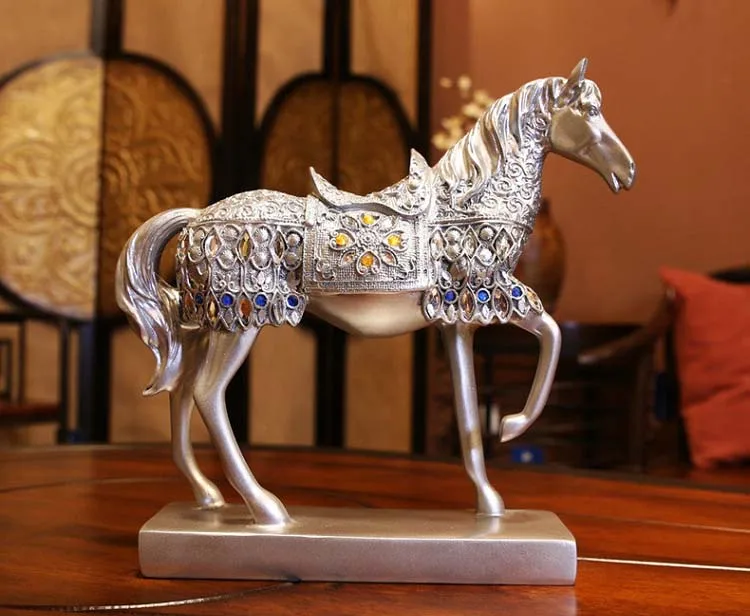 TOP COOL business GIFT -HOME office decoration ART efficacious Mascot silver Success horse FENG SHUI Sculpture