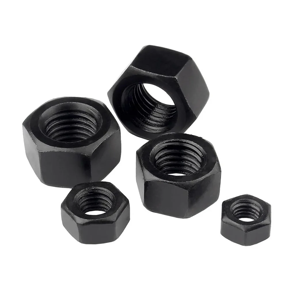M2-M30 Black Hexagon Nuts 1-200pc Grade 8.8 Carbon Steel Metric Hex Nuts Fastening Accessories for DIY Engineering Projects