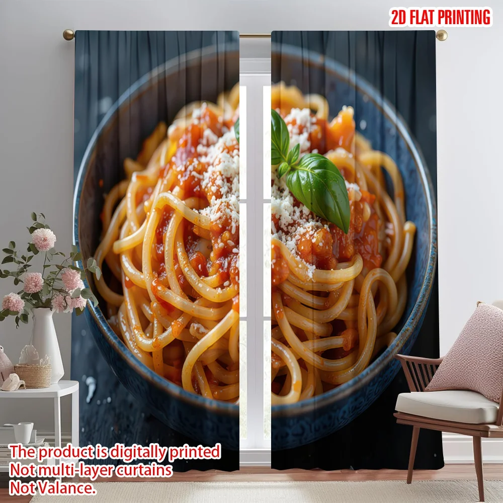 

2D flat printing 2pcs Window Treatment Curtains Spaghetti with Tomato Sauce Digital Printed Polyester Drapes Seasonal Party &