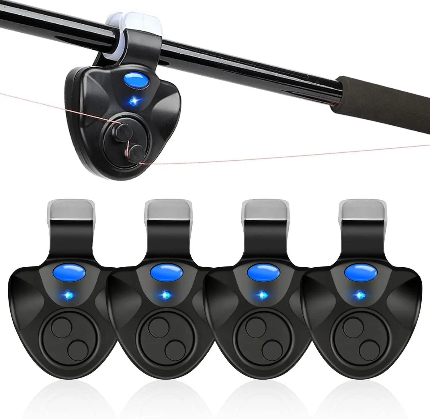 

4 шт., сигнализаторы поклевки, электронный светодиодный индикатор рыбалки, зажим для удочки на колокольчиках с подсветкой и звуковой сигнализацией