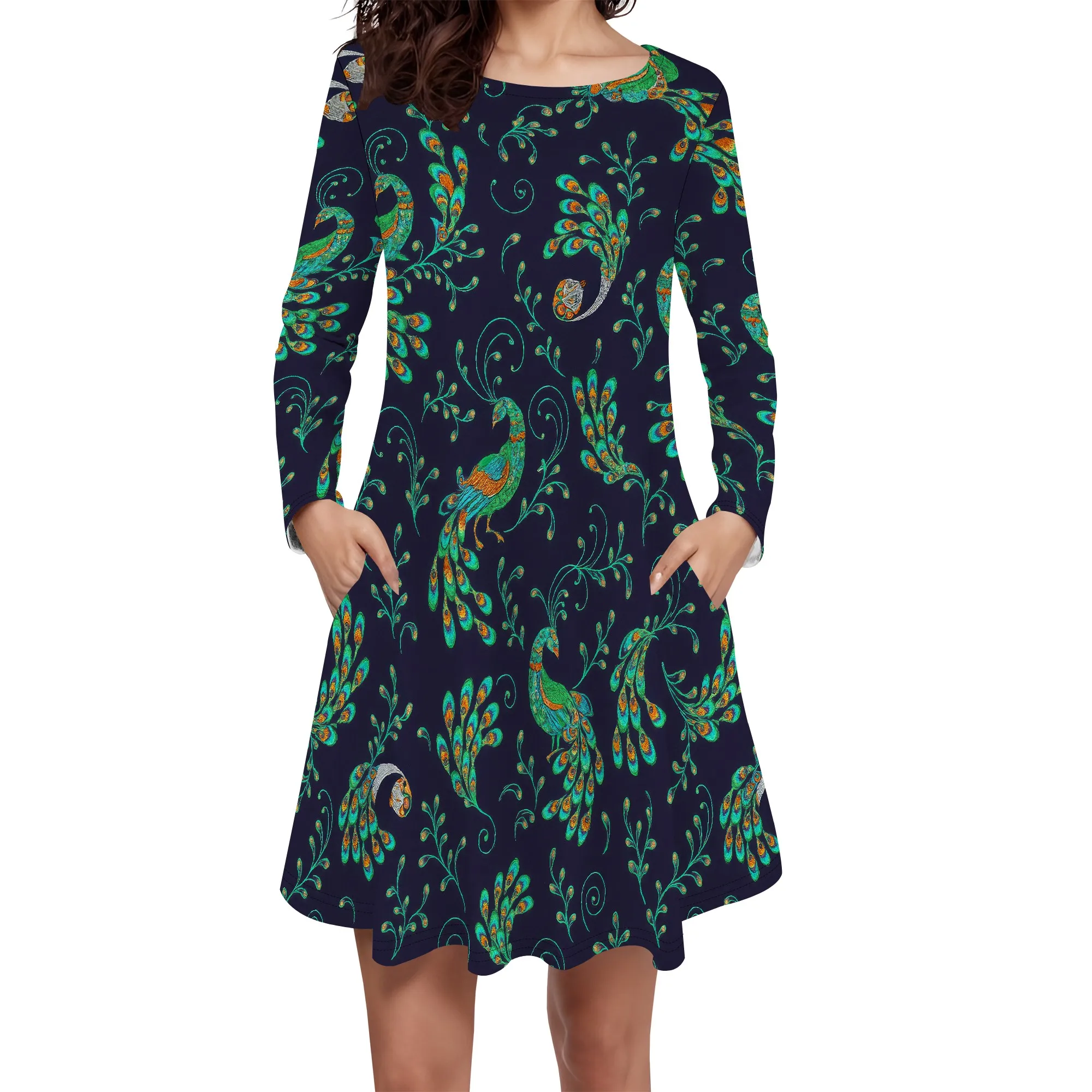 Robe à manches longues pour femmes avec poches, grande taille, t-shirt ample décontracté