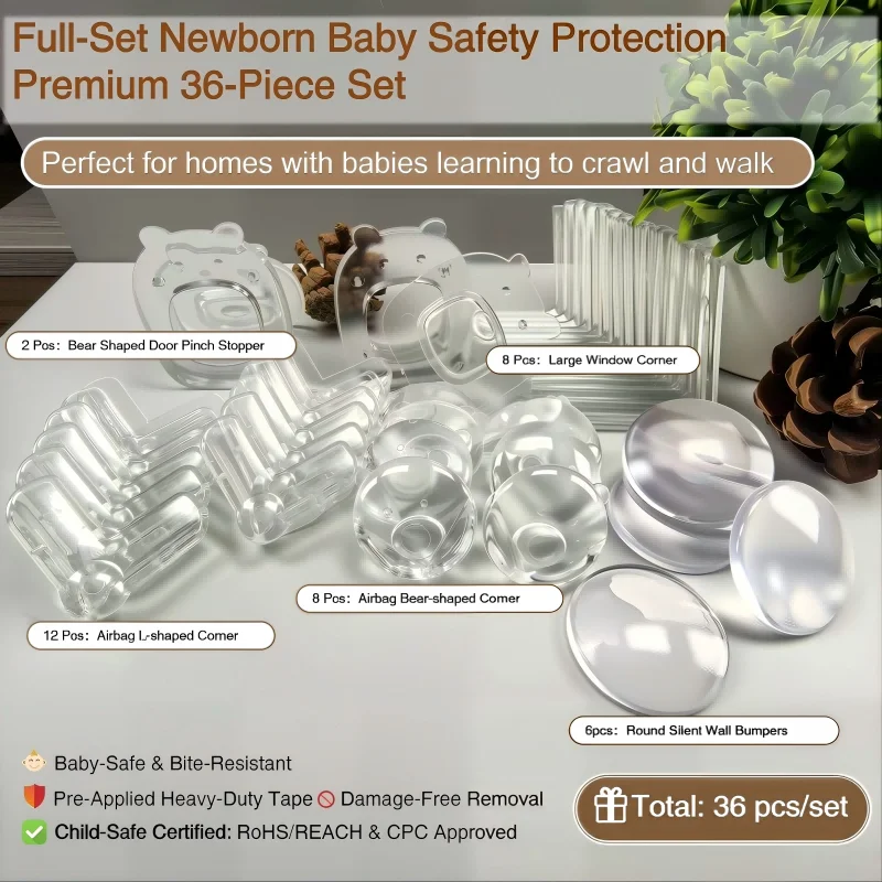 36 pièces/ensemble de protections d'angle transparentes pour la sécurité des bébés, protections anti-collision pour les bords de table et butées de porte, essentiels pour nouveau-nés