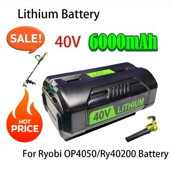 

6000mAh Replacement Lithium Battery for Ryobi 40V OP4040 OP4050A OP4060A Pruning and Lawn Mowing Electric Tools