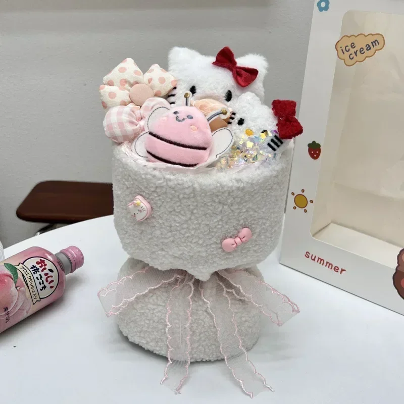 Sanrio Hello Kitty Plush Doll Bunch of Flowers Cartoon Anime Cute Kuromi Kids Doll Fashion Girls Room Decoration Holiday Gifts