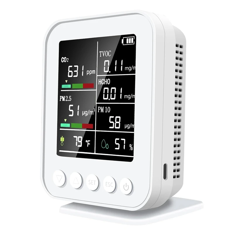 

HOT SALE Smart 7 In 1 Air Quality Monitor With PM2.5, CO2 Detector With Alarm, Temperature & Humidity Sensors, LED Display