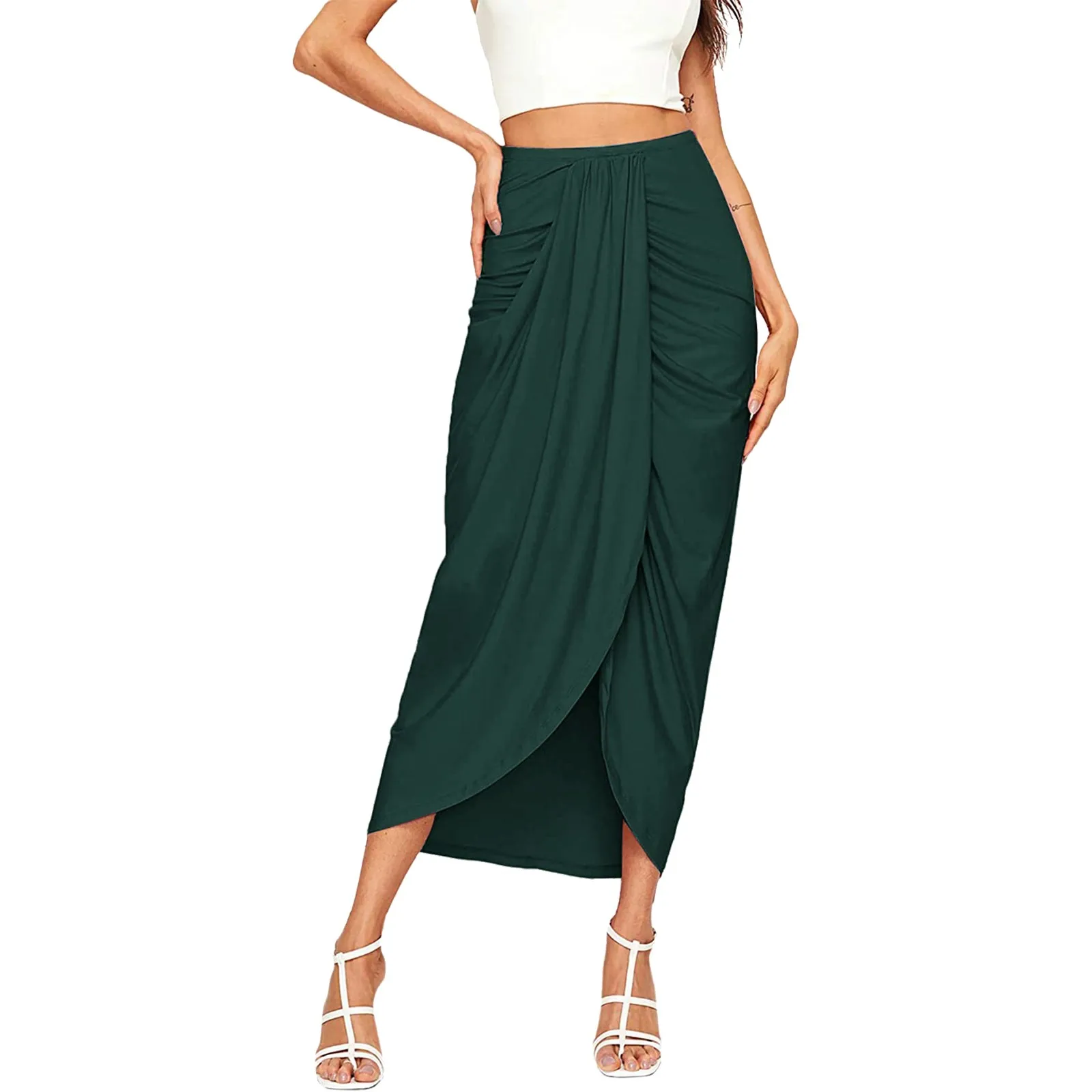 Trailer Skirting Elastic Draped Asymmetrical Casual Solid Waist Maxi High Wrap Slit Skirt Anime Skirts Plus Size Denim Skirt