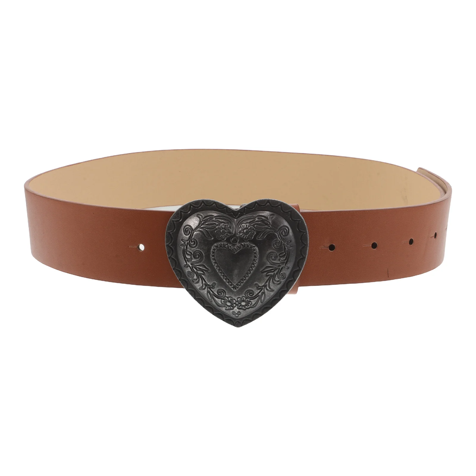 

Heart Buckle Belt Vintage Style Wide Retro Fake Waistband Fashionable Casual Dresses Jeans Women Gift Belt Women