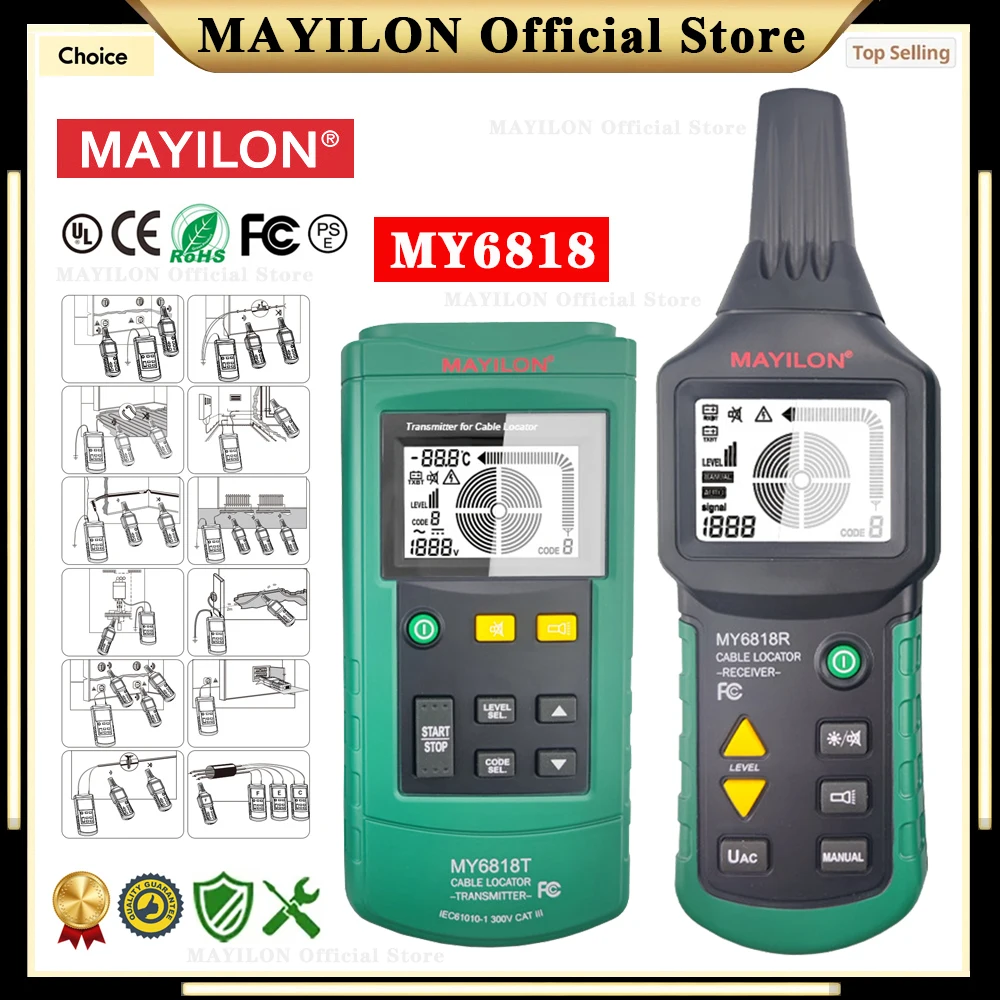 MAYILON MY6818 Cable Locator Wire Tracker Underground Wall Cable Finders Metal Pipe Floor Line Detector Tester Cable Tracker