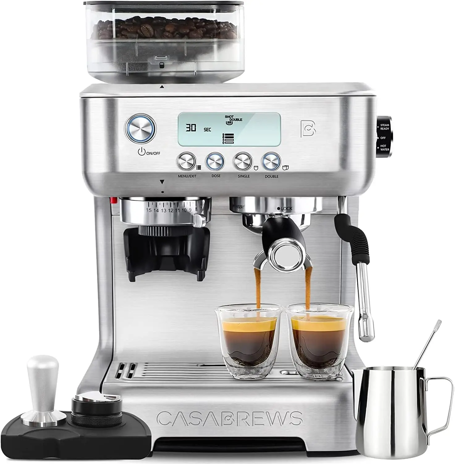 

Machine with Grinder, Barista Espresso Maker with Milk Steam Wand, Professional Cappuccino Latte Machine with LCD Display