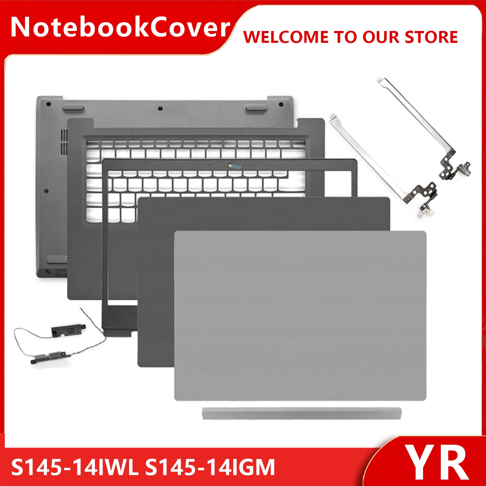 NUEVO para Lenovo Ideapad S145-14IWL S145-14IGM S145-14AST/IKB/IIL: Cubierta trasera LCD, bisel frontal, bisagras, reposamanos y base inferior para portátil