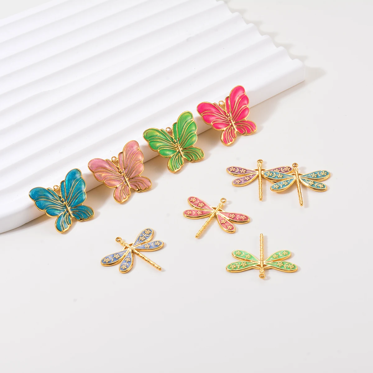 

6Pcs Stainless Steel Enamel Dragonfly Butterfly Charms Colorful Insect Pendant DIY Necklace Bracelet Jewelry Makings Wholesale