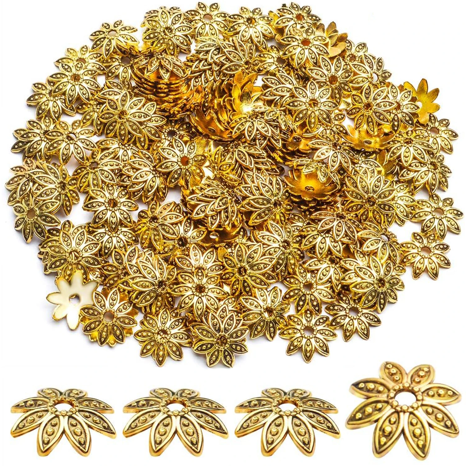 

200 шт. 15 мм филигранные колпачки для бусин в форме цветка, заглушки для бусин из сплава, разделительные колпачки для бусин, колпачки для ювелирных изделий, для изготовления украшений, серег, поделок своими руками