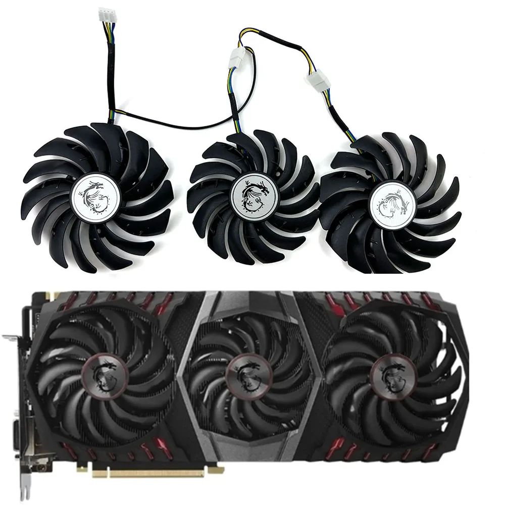 

3 fans brand new 85MM 95MM 4PIN PLD10010S12HH PLD09210S12HH suitable for MSI GeForce GTX1080ti 11GB GAMING X TRIO graphics card