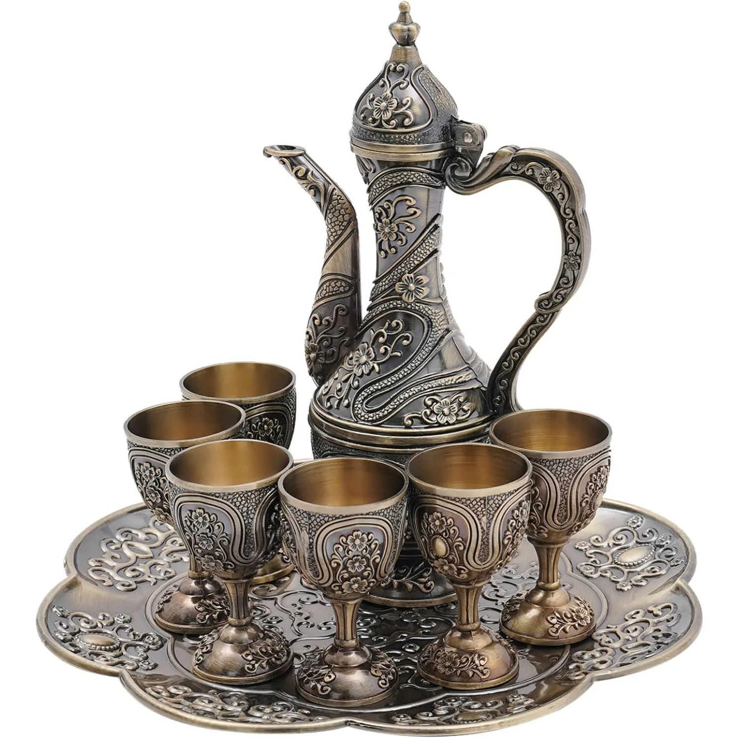 

Винтажный турецкий чайный сервиз, поднос для чая и чашки для декора винного шкафа, чайный сервиз, включая чайник для подарка, вечеринки, Рождества