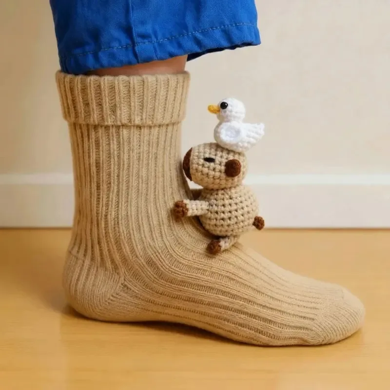 Calzini carini con animali lavorati a maglia 3D Calzini Kawaii in peluche spessi e pelosi accoglienti per donne Adolescenti Bambini Casa Vacanze invernali Regalo di Natale