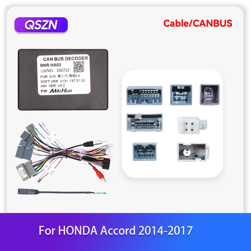 MAMSM HONDA ACCORD 2014-2017 Car Radio Canbus Box Decoder Cable Plug Universal Power Android Stereo Wire Harness Kit BNR-HA03