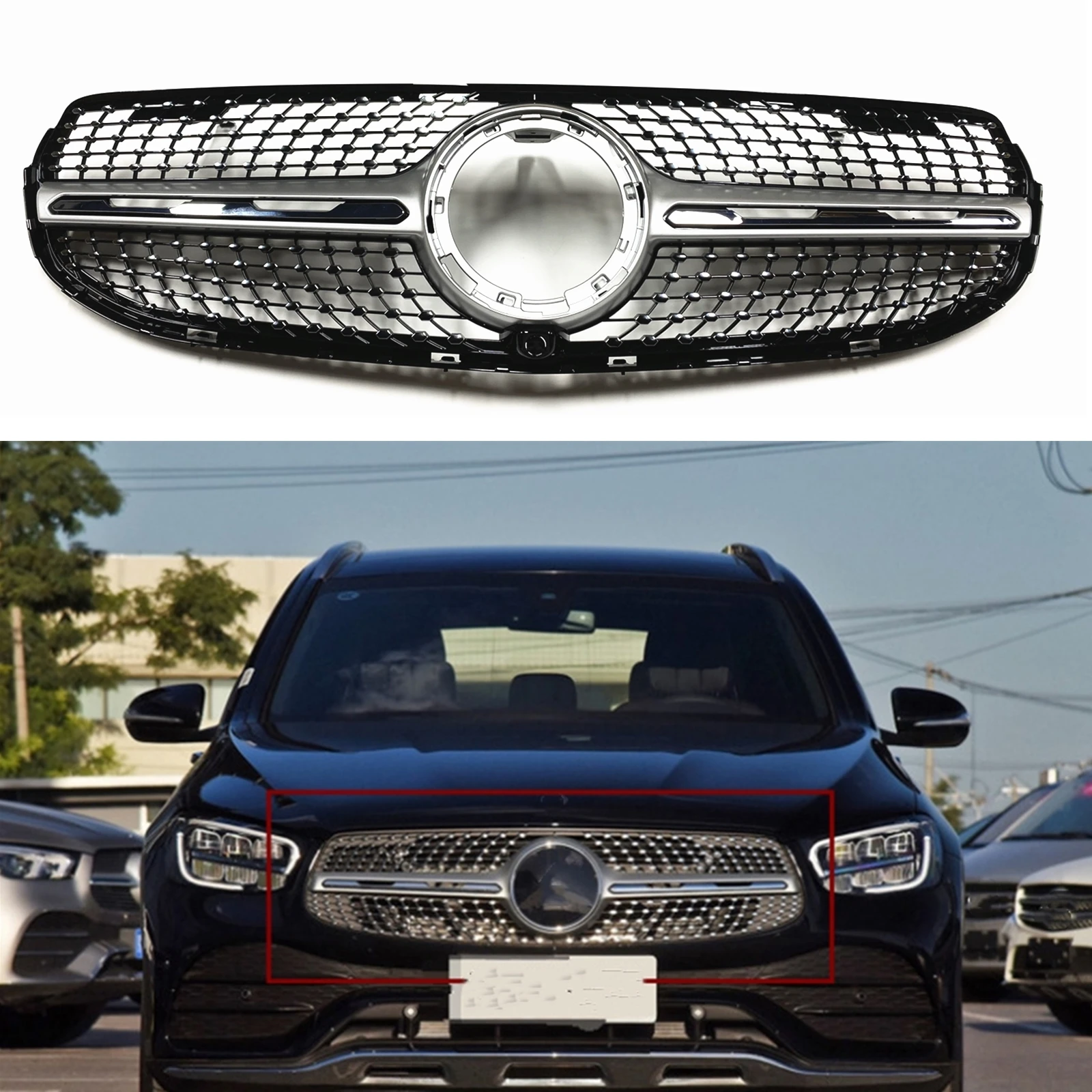 

Front Grille Grill For Mercedes Benz GLC Class W253/X253 C253 2020-2023 GLC250 GLC300 GLC350 GLC43 Upper Bumper Hood Mesh Grid