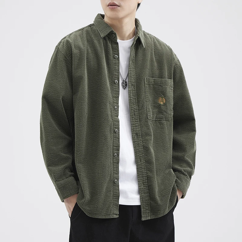 

Pure Cotton Corduroy Shirt Men's Long Sleeve Casual Workwear Jacket Spring Autumn American Style Thin Stripe Leisure Coat