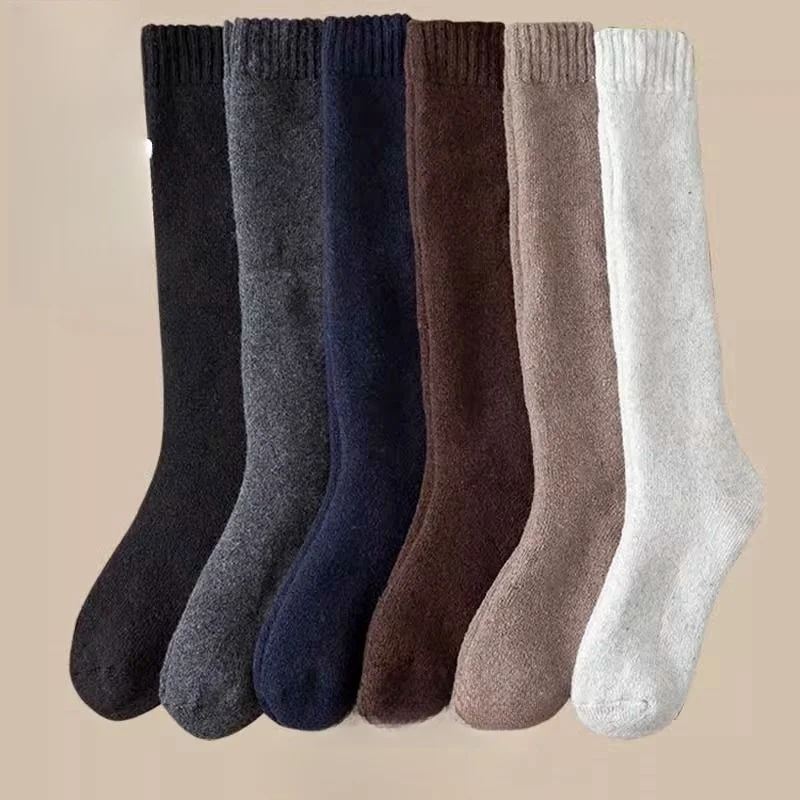 3 Pair Winter Thick Warm Knee-High Men\'s Wool Socks Men\'s Merino Calf Socks Casual Cashmere Terry Socks Fashion Stockings Men