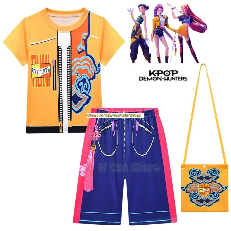 

New Girls Boys Tops Kpop Demon Hunters T-Shirt shorts Set Summer Kids ClothesSet Rumi Mira Zoey Cosplay Costume