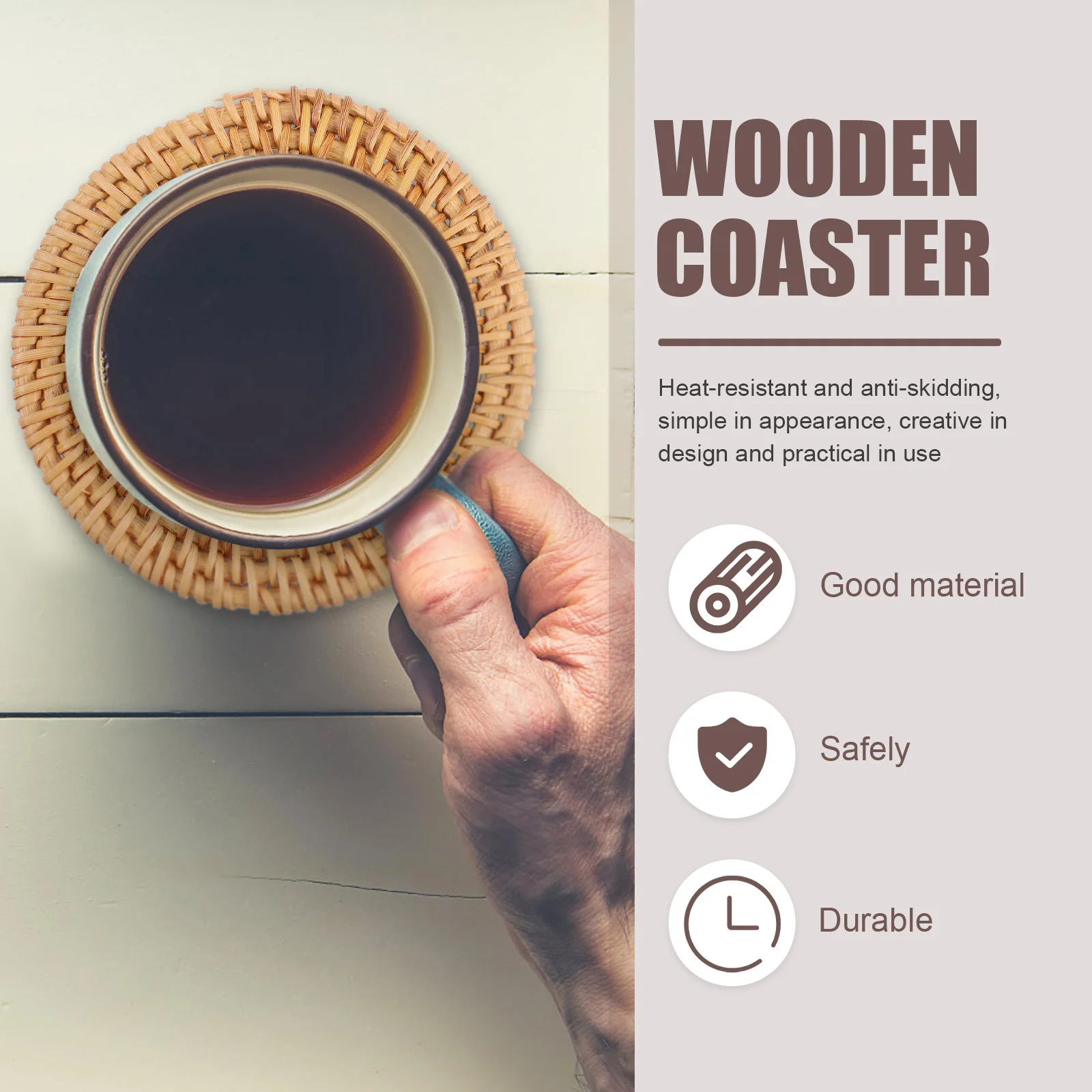 

6Pcs 10Cm Rattan Tea Cup Pads Handcrafted Woven Coasters Heat Insulating Drink Mats for Coffee Tea Safety Protection