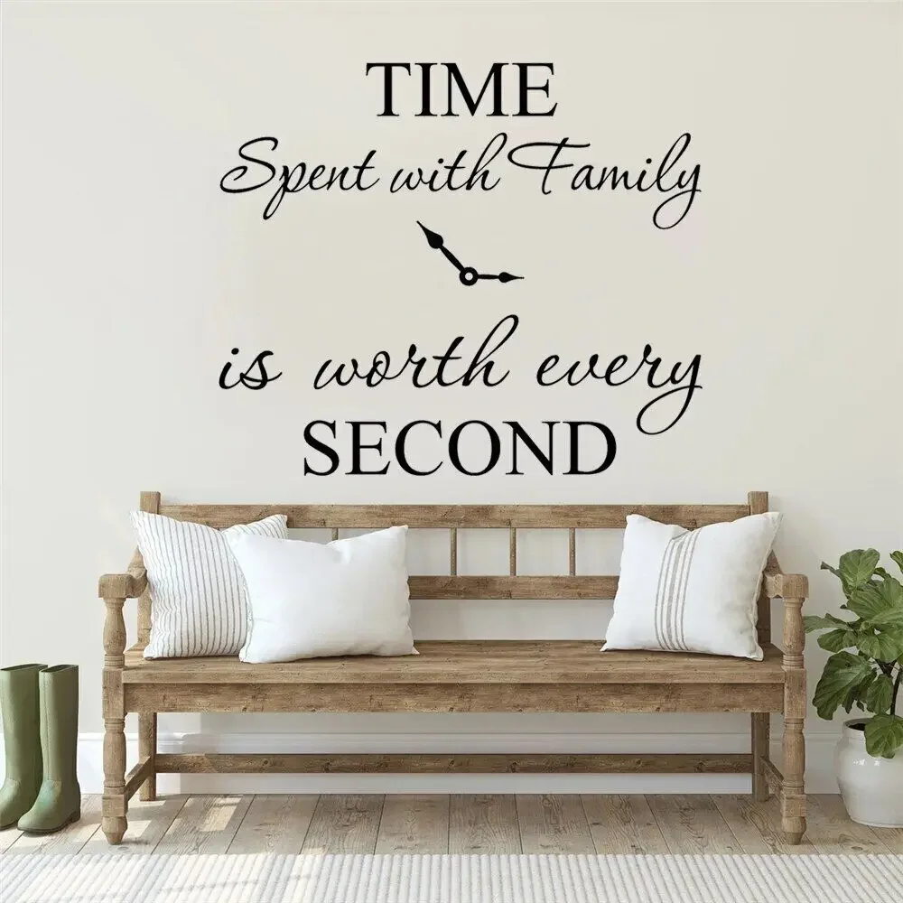 Time Spent with Family Is Worth Every Second Quotes Wall Decals Vinyl Stickers Clock Livingroom Home Decor Murals HJ1429