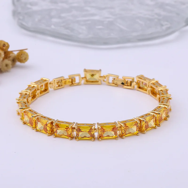 18K Gold Color Niche Simple Rectangular Zircon Bracelet for Girls Plating 24K White Gold Gem-inlaid Bracelet for Women's Gift